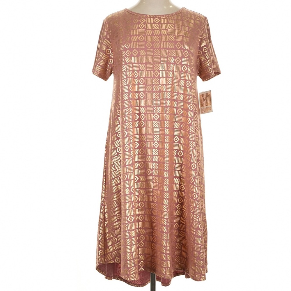 LuLaRoe Womens Dress Size 3XL Carly Light Dusty Mauve Pink Gold Foil Elegant NWT